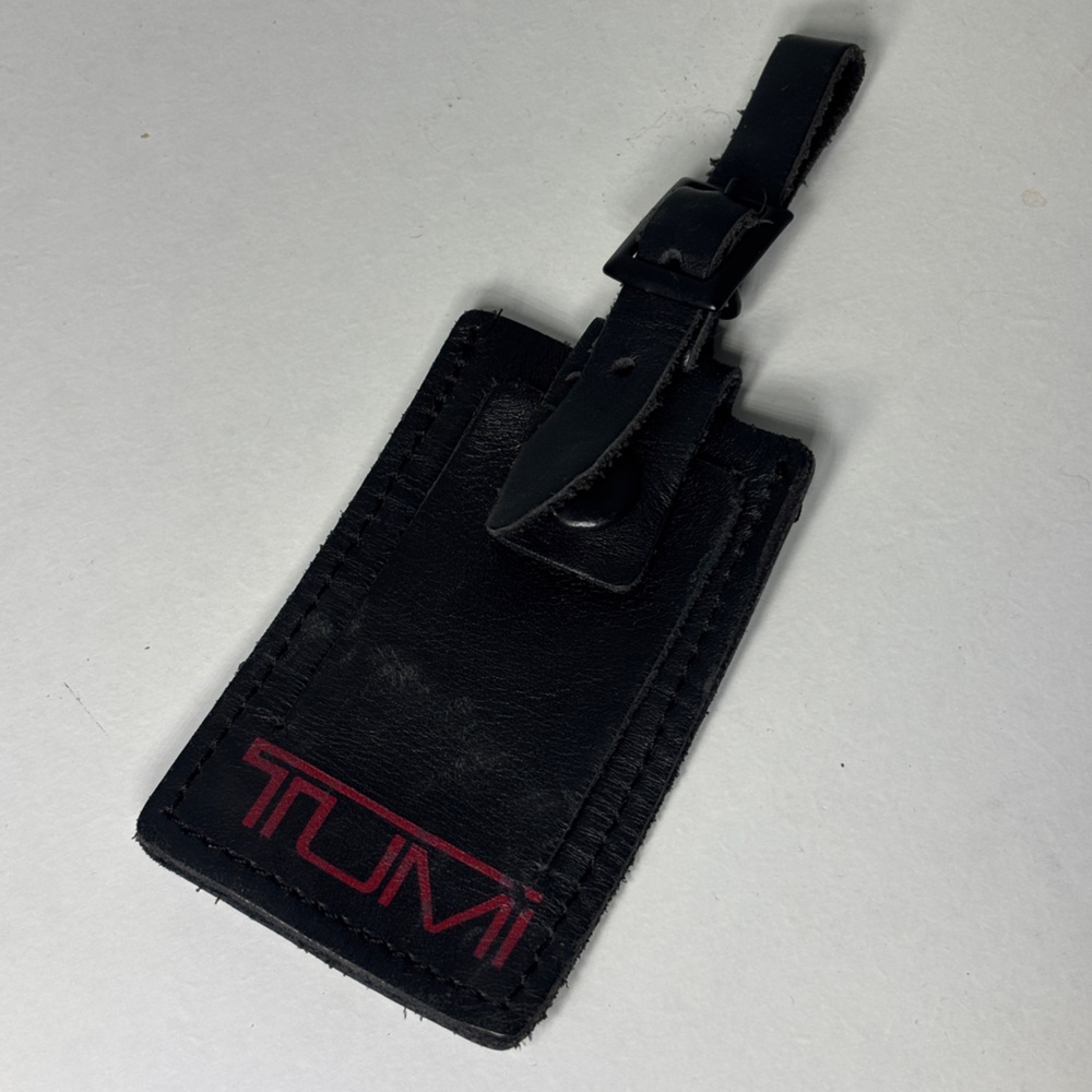 TUMI Black / Red Leather Name ID‎ Tag for TUMI Alpha Luggage Bag Backpack